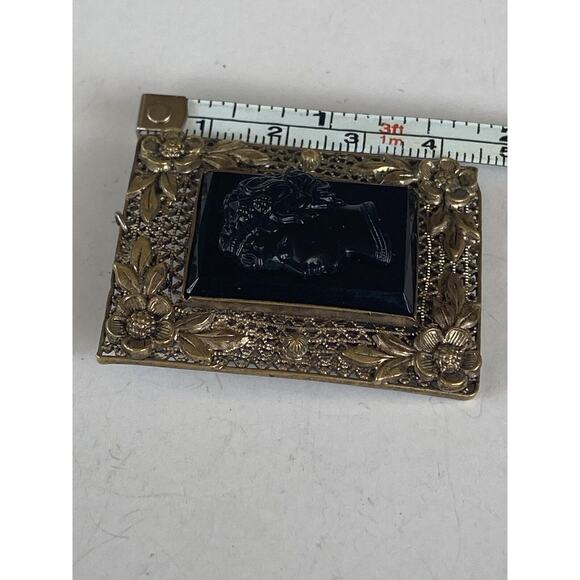 Czecho Black Glass Mourning Cameo Filigree Pin Brooch Pendant Vintage Antique? - Picture 11 of 13